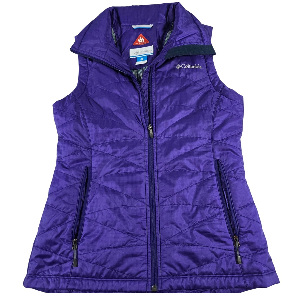 Columbia Womens Omni-Heat Quilted Vest Purple Full Zip Puffer Small 12292